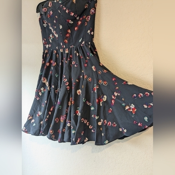 Rebecca Taylor Ditsy Floral 100% Silk Strapless Corset Flowy Mini Dress Coquette - Picture 9 of 14